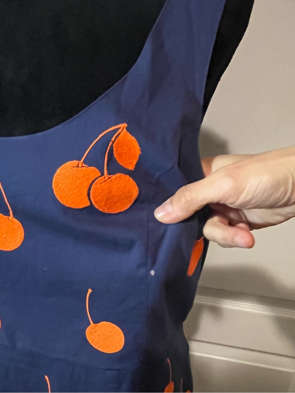 Anthropologie Leifnotes Cherry Drop Sheath Dress w/orange cherries - Picture 8 of 8